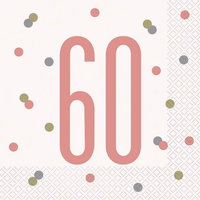 Rose Gold Glitz 60th Birthday Napkins 16pk