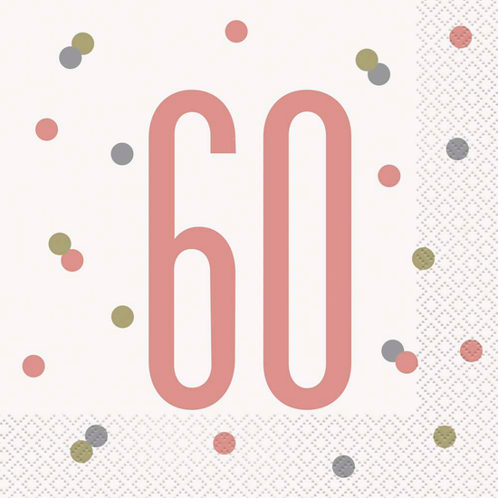 Rose Gold Glitz 60th Birthday Napkins 16pk