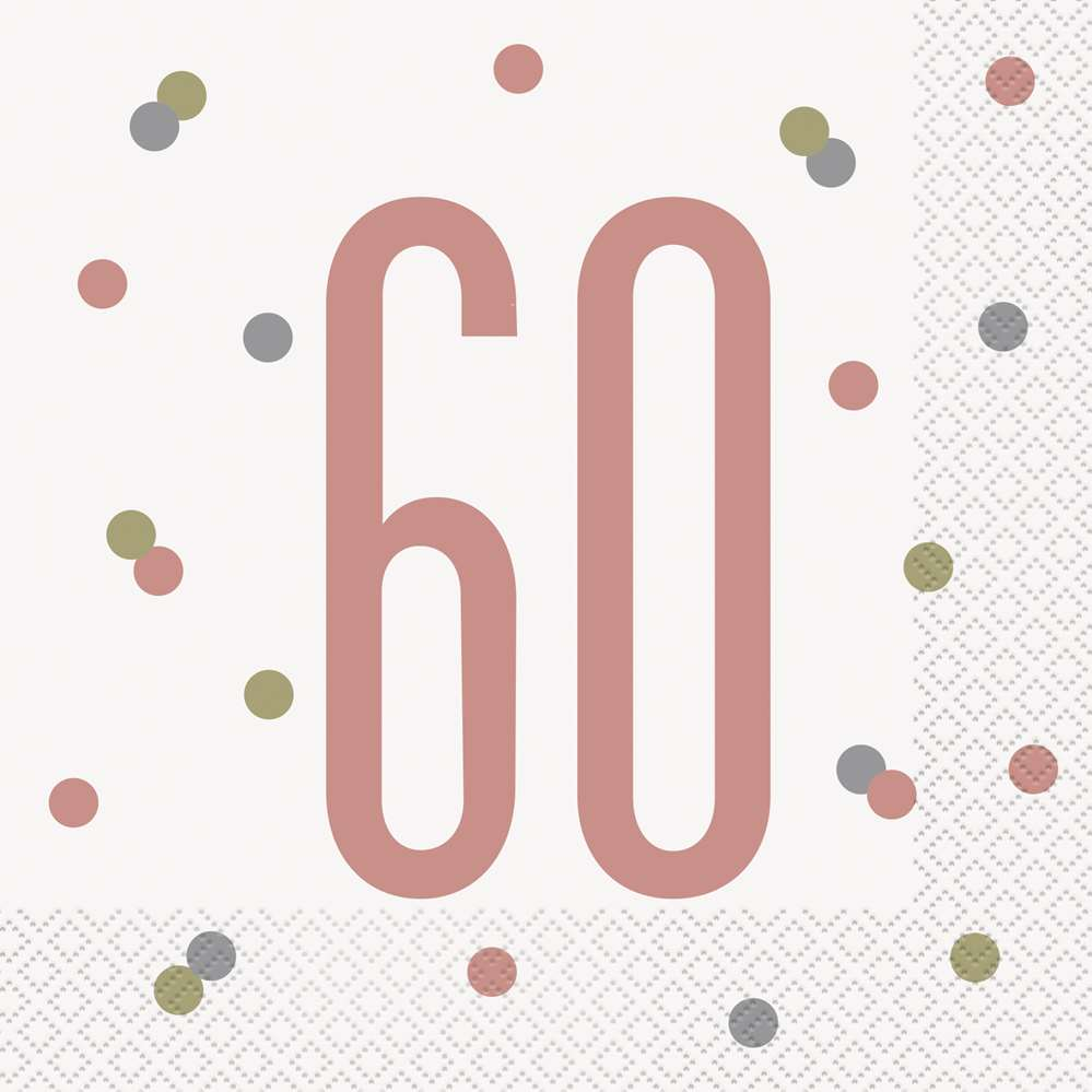Rose Gold Glitz 60th Birthday Napkins 16pk
