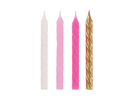 Unique 24 Pack Party Candle Pink, White & Gold