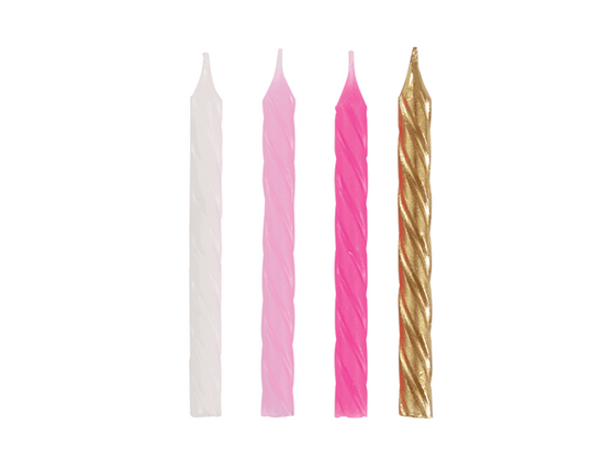 Unique 24 Pack Party Candle Pink, White & Gold