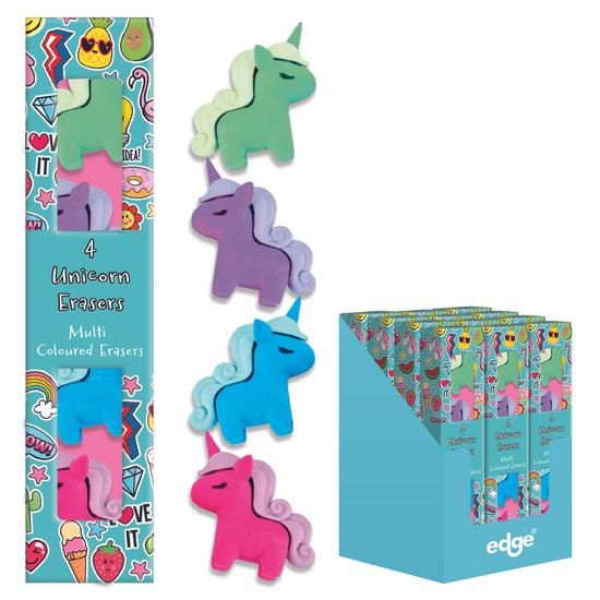 IG Design Group 4 Pack Erasers Unicorns
