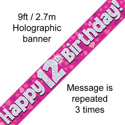 Oaktree Banner Age 12 Pink Holographic 9ft