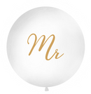PartyDeco White/Gold Wedding Mr 1M Latex Balloon