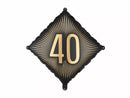 PartyDeco black and gold foil birthday balloon with "40" in large numerals, 18-inch celebration balloon on a plain background.