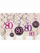 Amscan Pink 80th Birthday Swirl Decorations 12pk