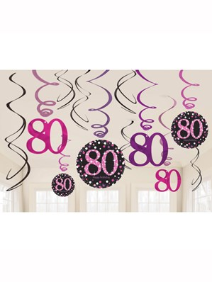 Amscan Pink 80th Birthday Swirl Decorations 12pk