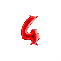 Red Grabo foil balloon shaped as the number 4, 14 inches, with shiny metallic finish and visible balloon seams.