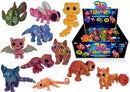 Set of 12 Kandy Toys Mini Fidgelets toys, colorful small plastic figures, displayed in a clear container on a white background.