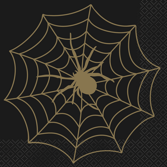 Halloween Black & Gold Spiderweb Napkins 16pk