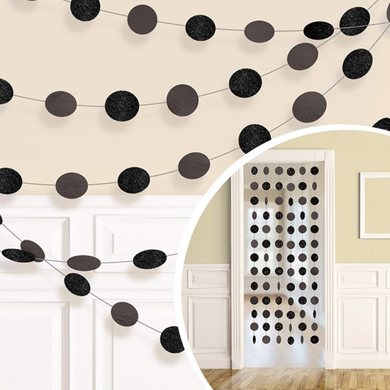 Black Glitter Dots Hanging String Decorations 6pk