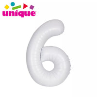 Unique Foil Balloon Matte White 34" Number 6