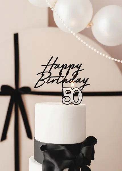 PartyDeco Party Candle Age 50 White 5.5cm