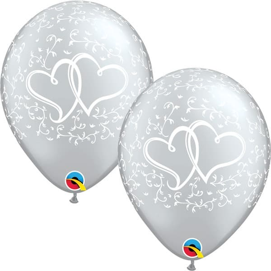 Qualatex Entwined Hearts Silver 11" Latex 6pk