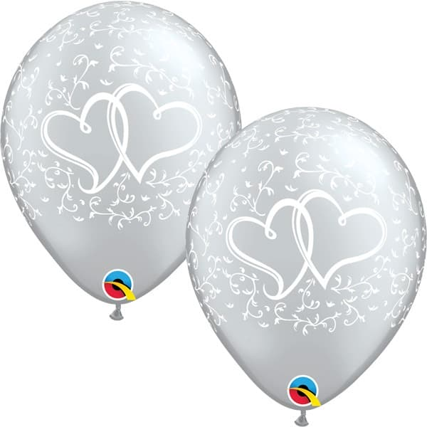 Qualatex Entwined Hearts Silver 11" Latex 6pk