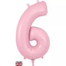 Oaktree matte pink foil number 6 balloon, 34-inch size, shiny metallic finish, displayed against a plain background.