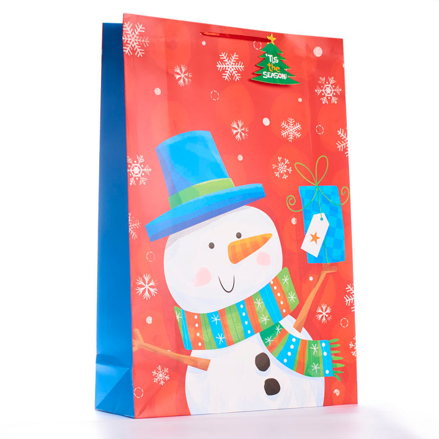 Gift Bag Snowman Red Super Giant Portrait 12pk