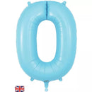 Oaktree blue matte foil balloon shaped as number zero, 34 inches tall, perfect for celebrations and party decorations
