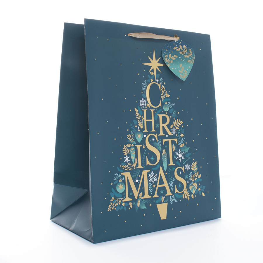 Gift Bag Christmas Tree Blue Small Portrait 12pk