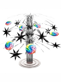 Colorful 70s Disco Mini Cascade Centrepiece for party decorations, featuring vibrant disco-themed design by Amscan.