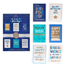 Set of 72 flatbox birthday text cards by Poppyhill, featuring colorful designs on 6x12 inch cards for special occasions.