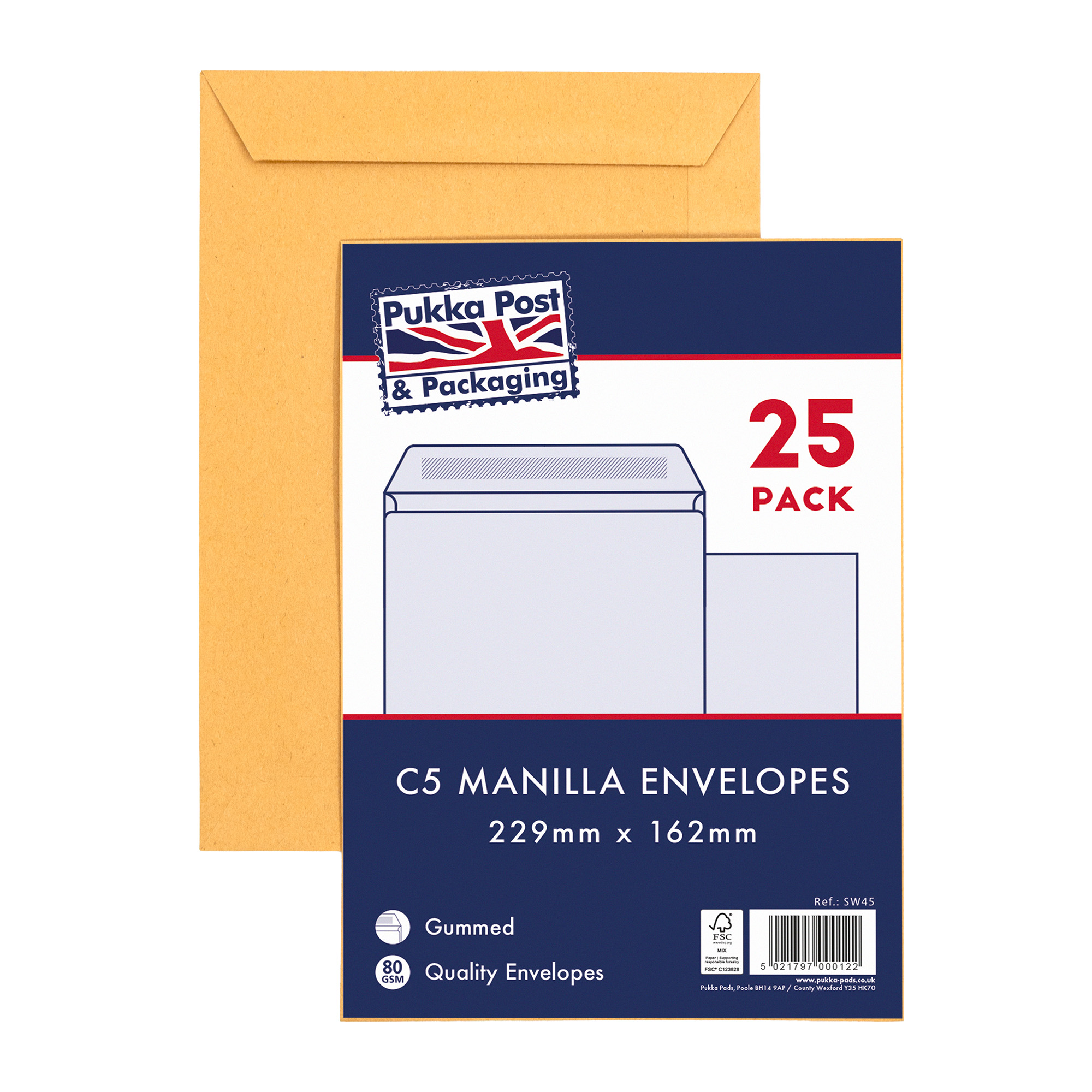 Pukka Pads 25 Pack Envelopes Gummed Manilla C5
