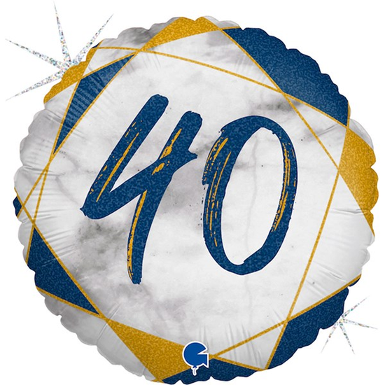 40th Birthday Blue & Gold Marble 18" Foil Balloon
