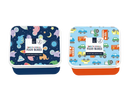 Set of three Gem Imports lunch boxes featuring cars, space themes, and dinosaurs in various sizes for kids' gifts.