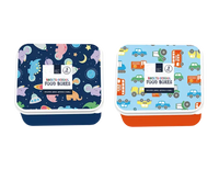 Set of three Gem Imports lunch boxes featuring cars, space themes, and dinosaurs in various sizes for kids' gifts.
