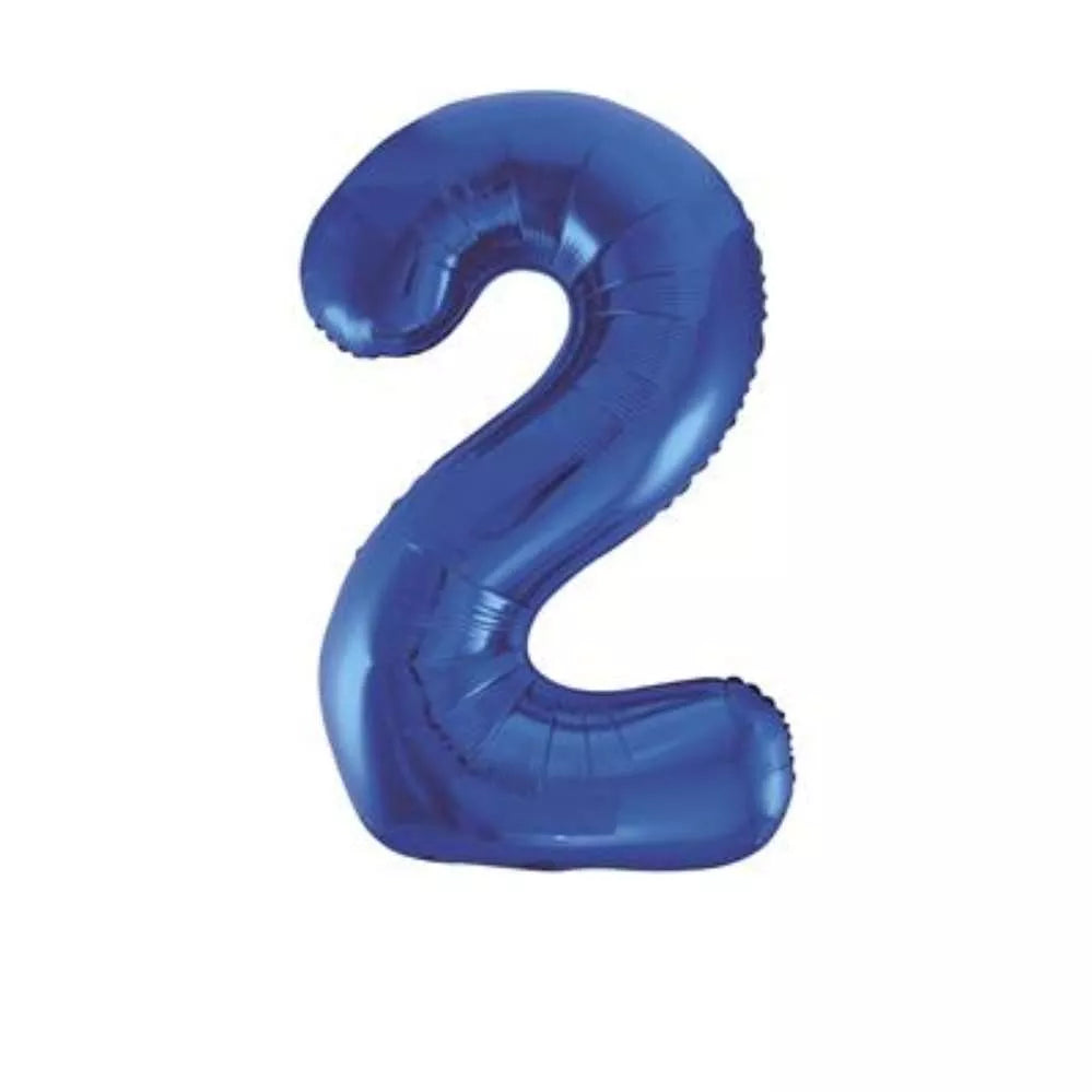 Blue foil balloon shaped as the number 2, 34 inches tall, from Unique, with a shiny glittery glitz finish.