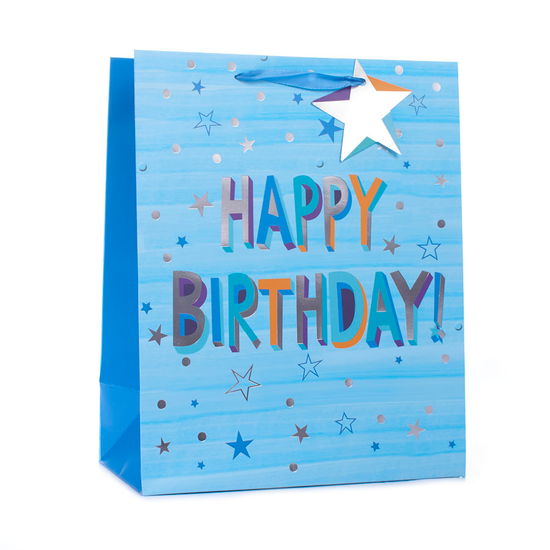 Gift Bag Birthday Blue StarsExtra Large 6pk
