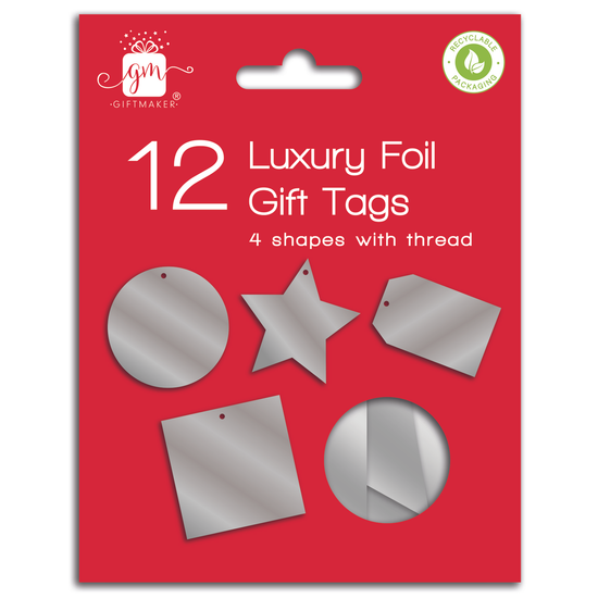 IG Design Group 12 Pack Gift Tags Foiled Silver