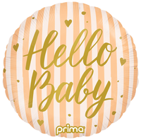 Foil Balloon 18" Round Hello Baby Peach Stripes