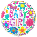 Foil Balloon 18" Round Baby Girl Floral Butterfly