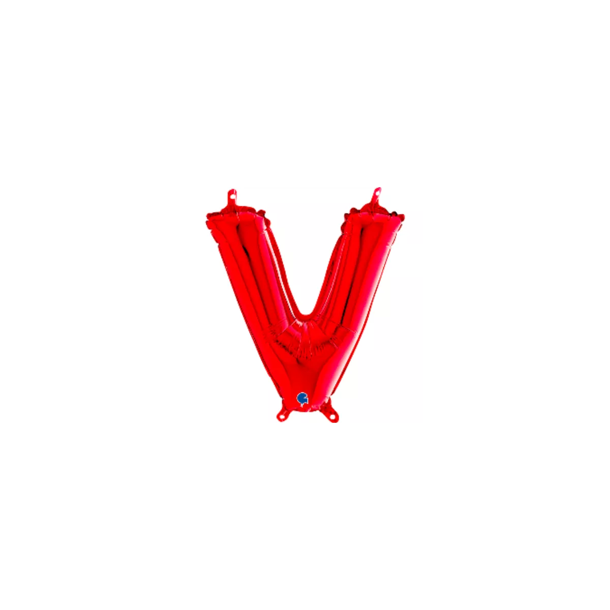 Red Grabo foil balloon in 14-inch letter V, shiny metallic finish, floating against a plain background.