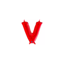 Red Grabo foil balloon in 14-inch letter V, shiny metallic finish, floating against a plain background.