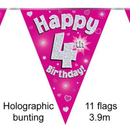 Bunting 11 Flags Pink Holographic Birthday Age 4