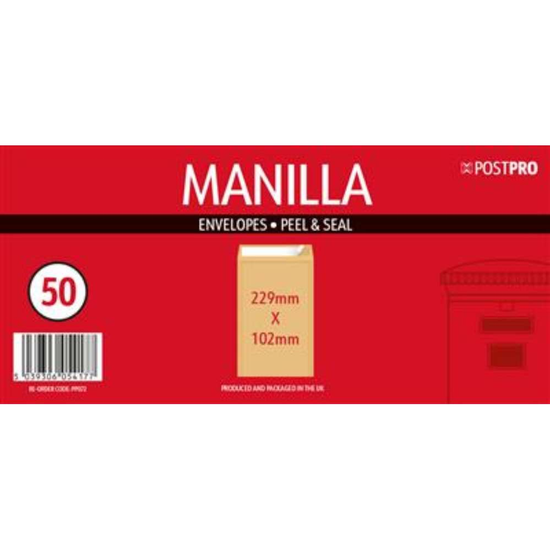 50pk Redfield Envelopes 102x229mm Manilla