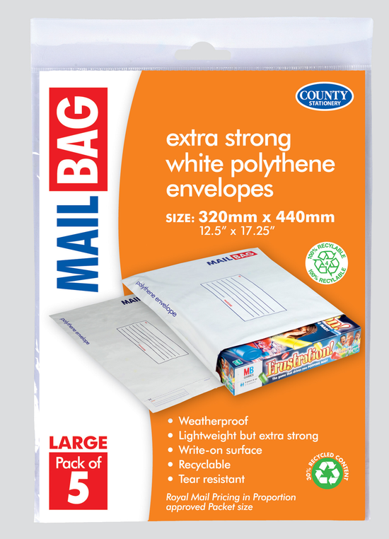 County Stationery 5 Pack Mail Bags 320x440mm