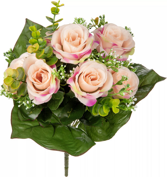 Eleganza Rose & Eucalyptus Bush Light Pink 35cm