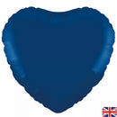 Oaktree navy blue heart-shaped foil balloon, 18-inch size, with shiny metallic finish, floating against a plain background.