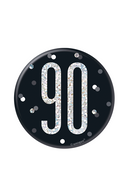 Black Glitz 90th Birthday 3" Badge