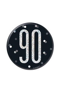Black Glitz 90th Birthday 3" Badge