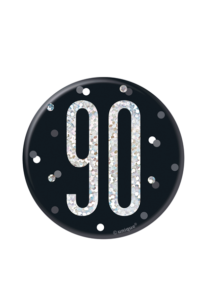 Black Glitz 90th Birthday 3" Badge
