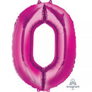 Pink 34-inch Anagram foil balloon shaped as the number 0, shiny and reflective, suitable for celebrations and party decorations.