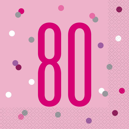 Pink Glitz 80th Birthday Napkins 16pk