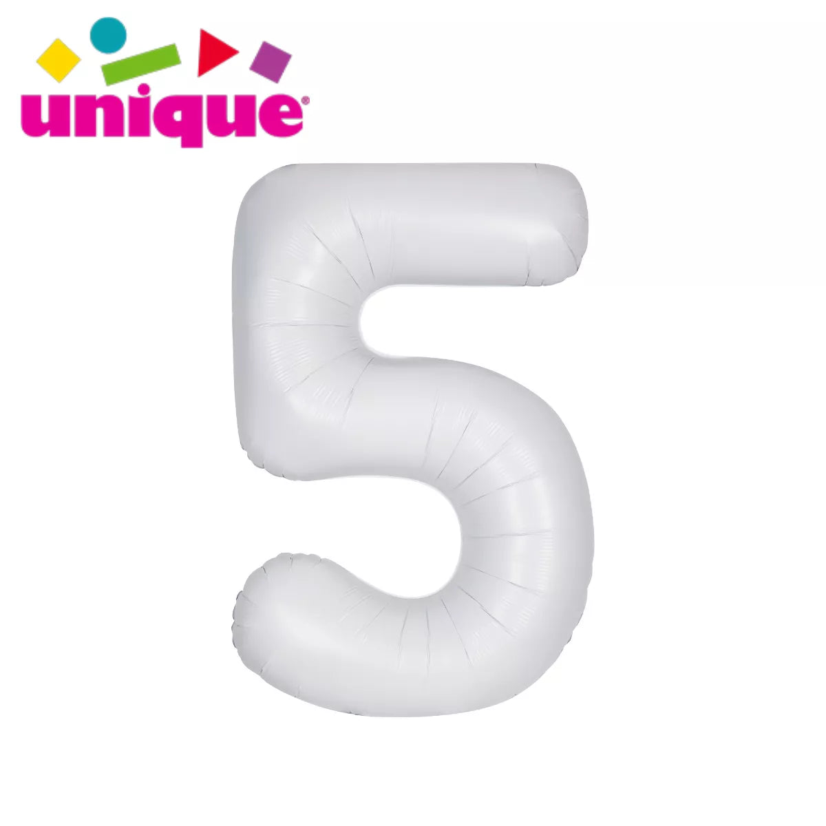 Unique Foil Balloon Matte White 34" Number 5