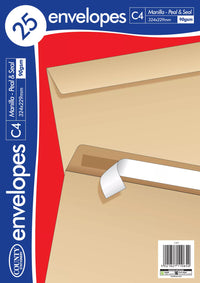 County Stationery Peel & Seal Envelopes C4 Manilla 229x324mm, 25-pack, durable mailing envelopes with secure adhesive flap.