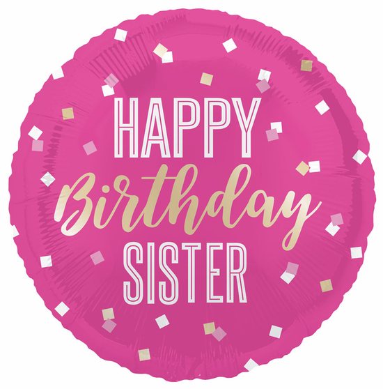 Unique Happy Birthday Sister Pink 18" Foil Balloon