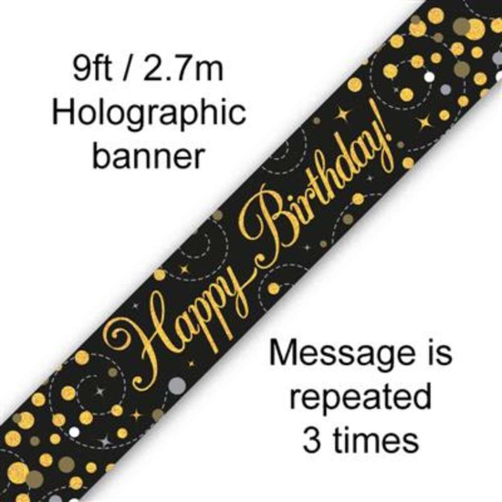 Oaktree Banner Fizz Birthday Black & Gold 9ft